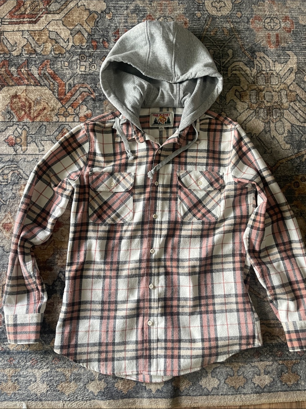 Free Planet Plaid Hooded Flannel Shirt Men’s M